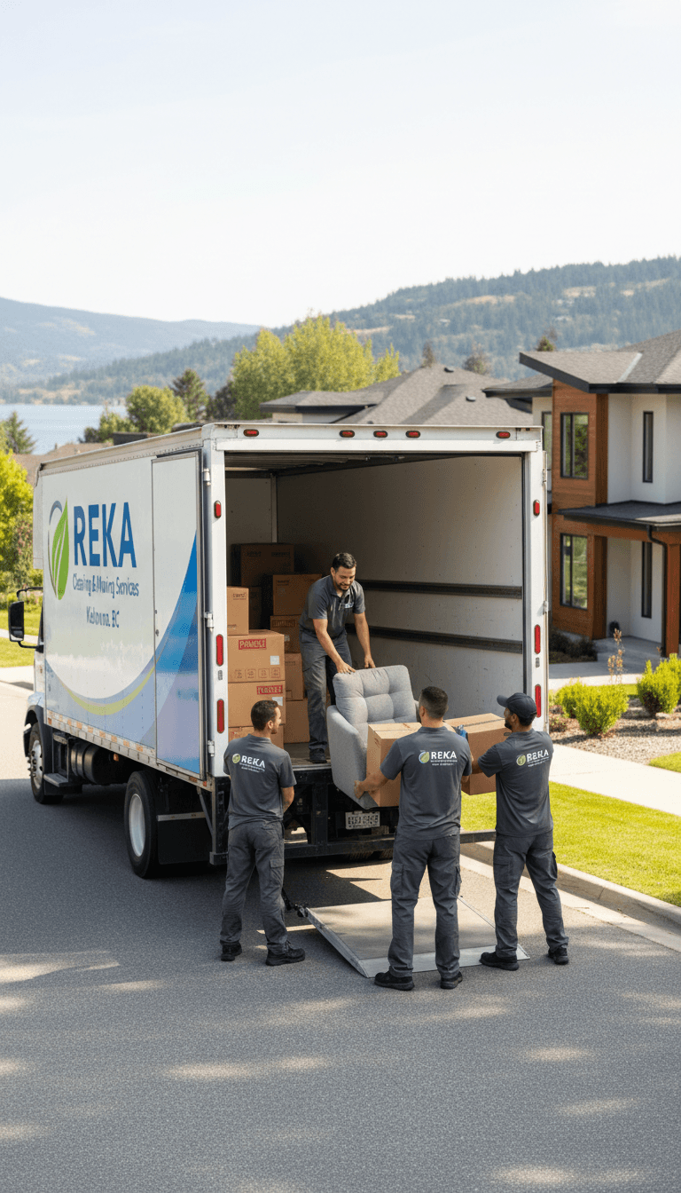 REKA Cleaning & Moving Services team packing items into a moving truck in Kelowna